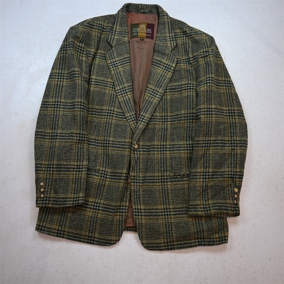 Vtg Y2K 2000s Structure 44R Houndstooth Tweed Wool Blazer Jacket Sport Coat